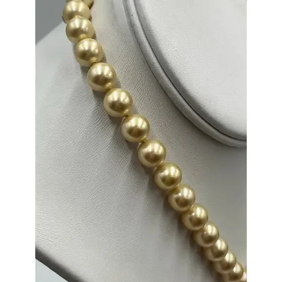 Majorica Spain‎ M 8-9mm Golden Pearl Necklace 15.5” 12kt GF Clasp 925 Chain